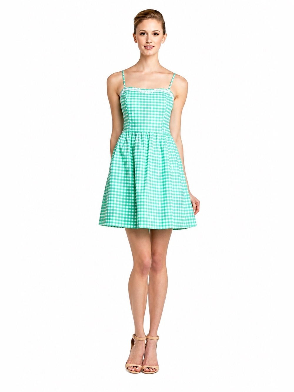 Lilly Pulitzer Green Blue Gingham Cotton Tie Back Sundress Size 0